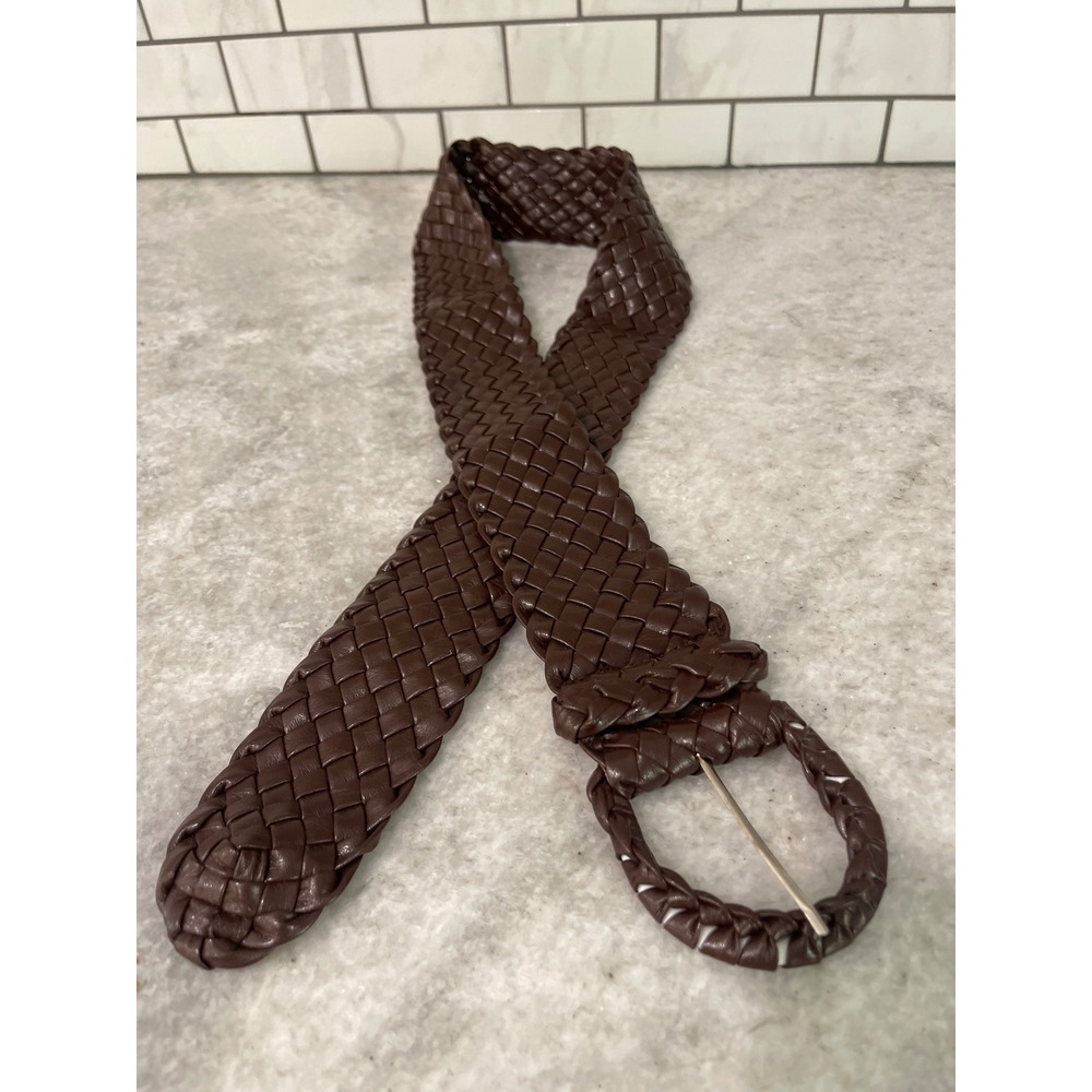 Wide Woven Belt Womens Large Brown Boho Braided Faux Leather Cinch Accessory